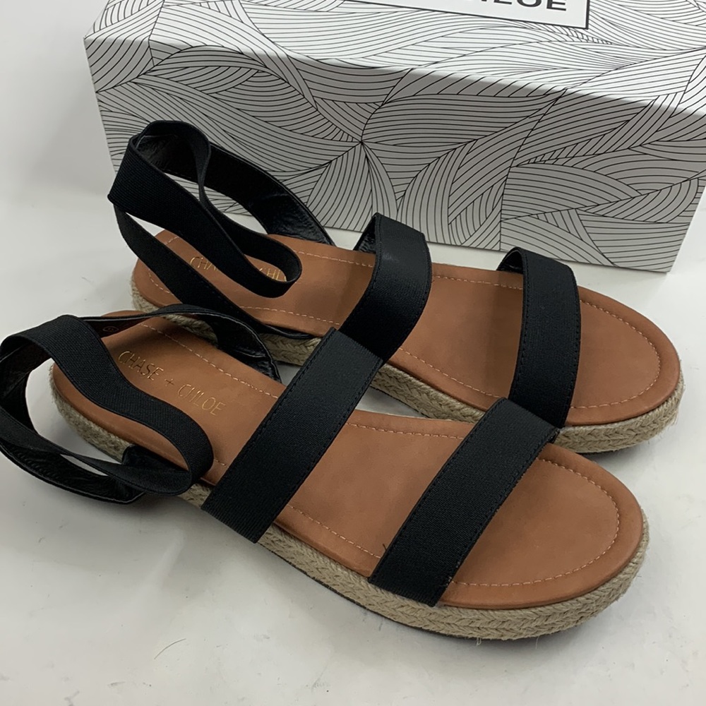 Chase + Chloe Jenea Espadrille Sandals Black Tan Size 9 New NWT